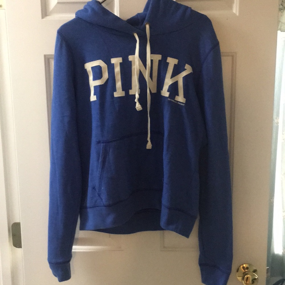 Pink brand royal blue logo hoodie size large